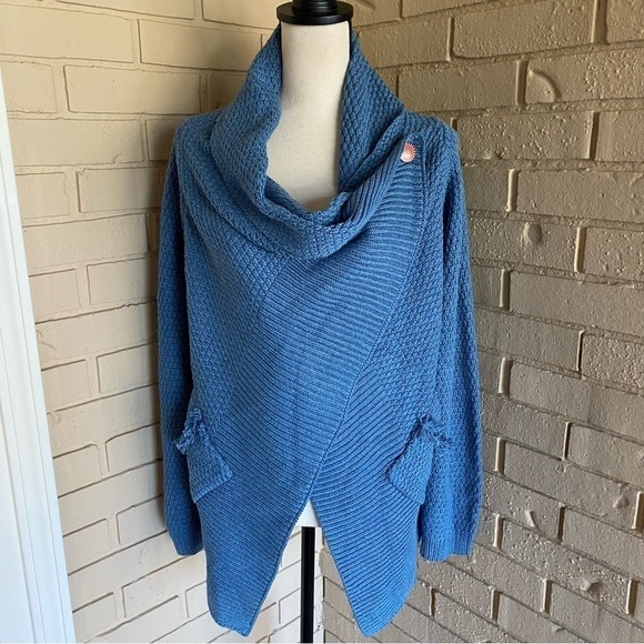 Matilda Jane Envision This Wrap sweater sz Large L Top Blue Chunky knit Cardigan - Picture 5 of 13